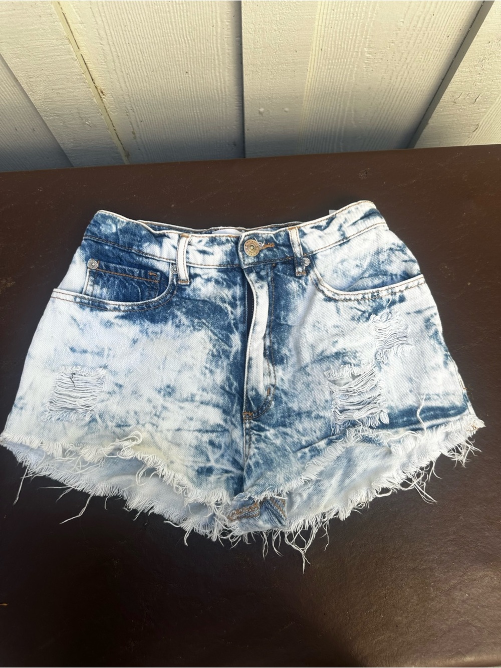 Acid Wash Blue Denim Distressed Women's Shorts